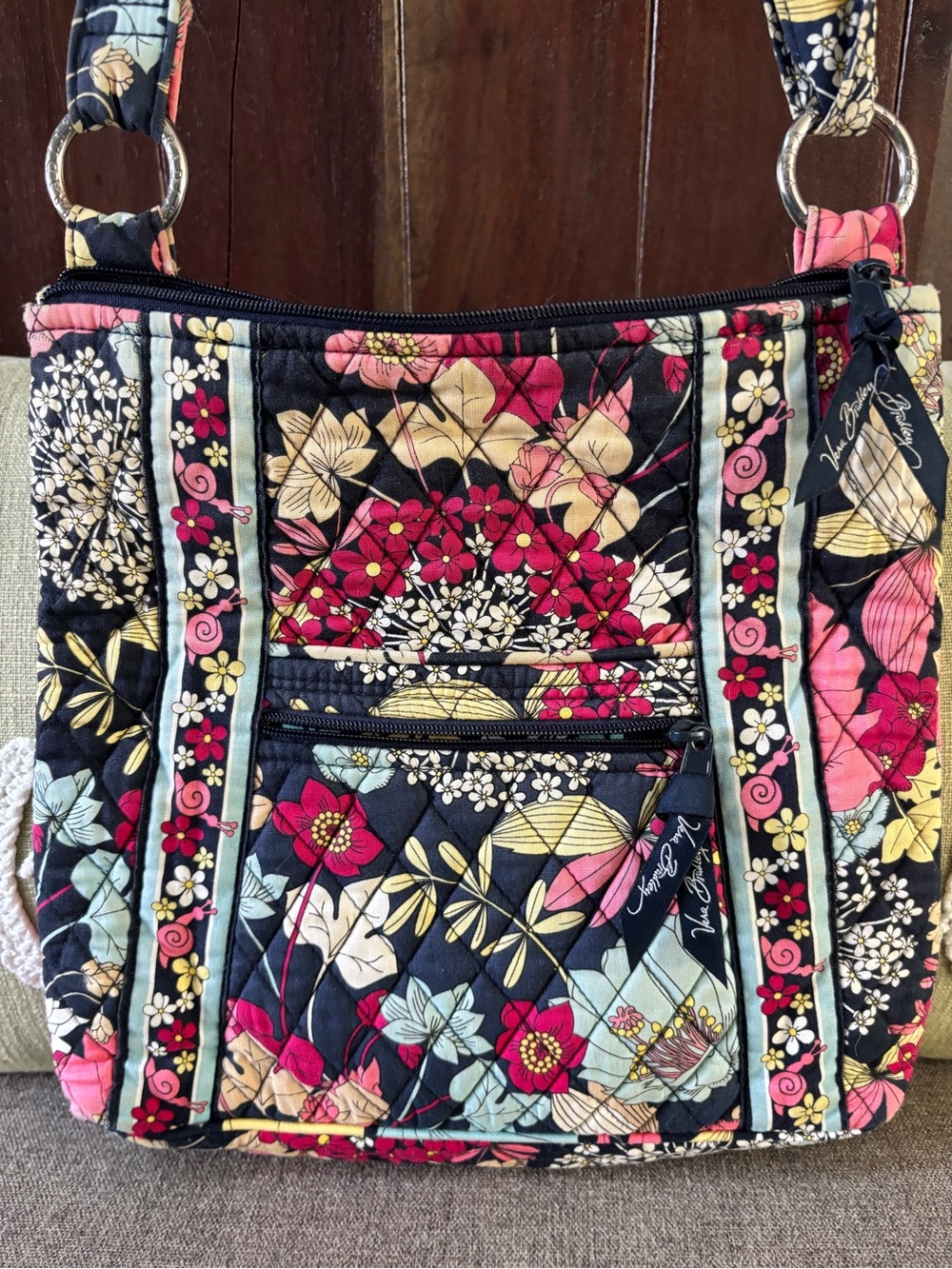 Vera Bradley Black Floral Quilted Crossbody Bag